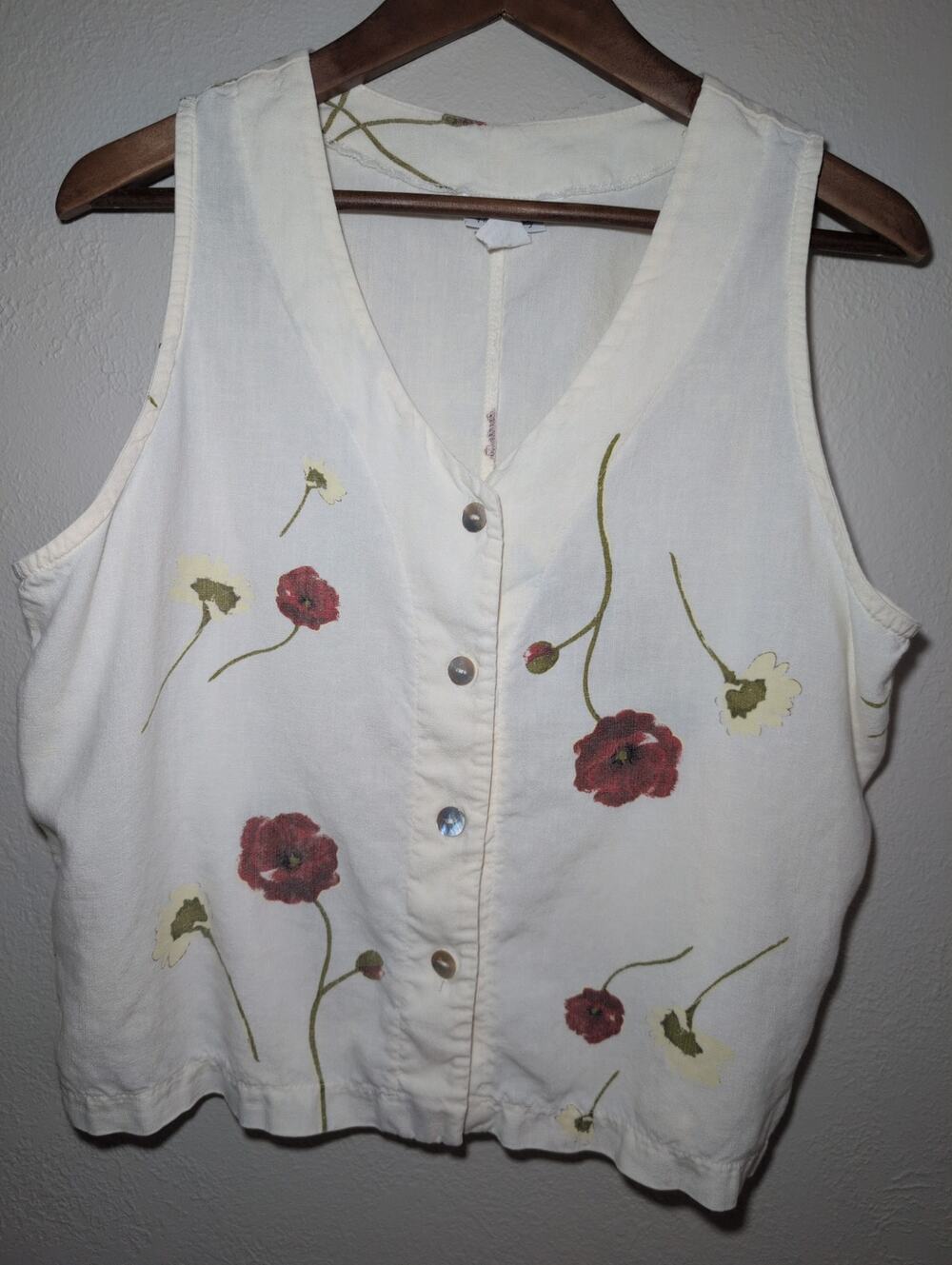 Vintage 2 Piece Tank/Skirt Set Tencel Flax L Cream Floral Pockets‎ Midi Coquette